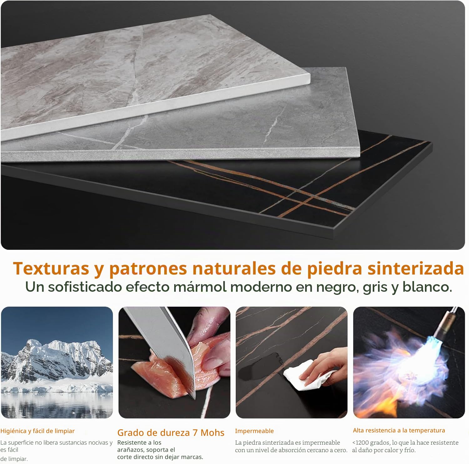 FATIVO Mesa Comedor Mármol Cocina: Mesa de Jantar Redonda Estilo Nórdico Moderno de Piedra Sinterizada con Patas de Metal para 2-4 Personas 80x80 cm, Gris