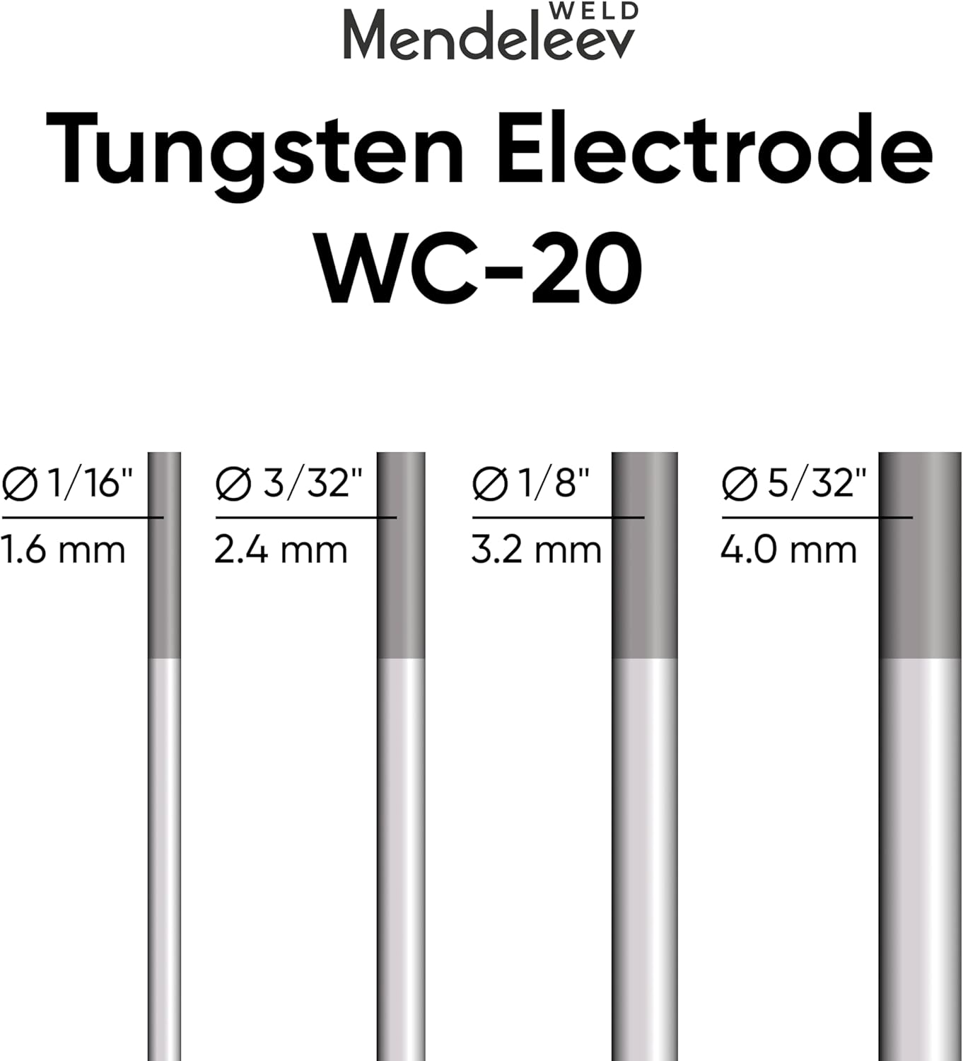 WC-20 GREY 3/32" Tungsten Electrode TIG Welding 10-Pack (2% Ceriated EWCe-2)