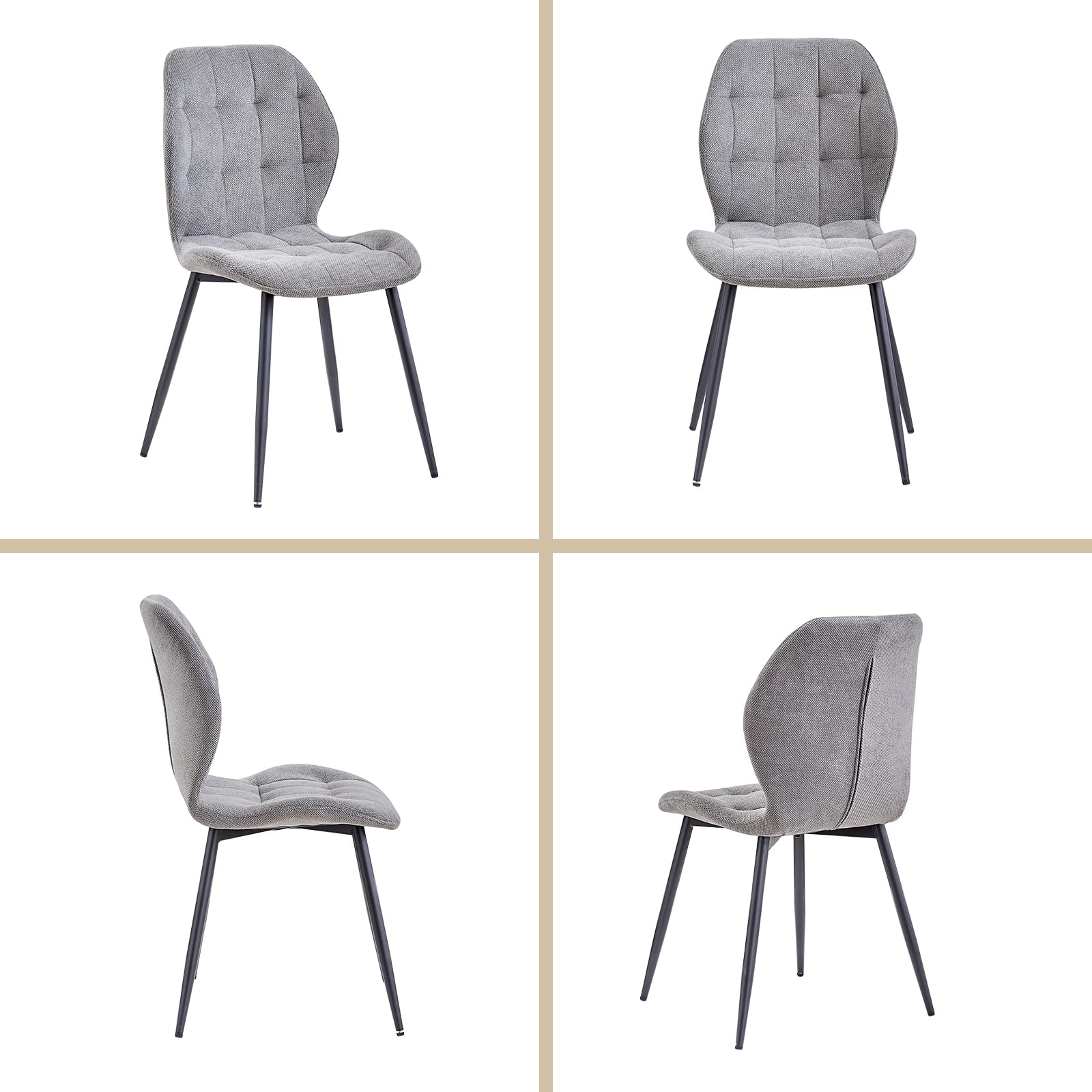 Conjunto de Mesa y Sillas de Comedor: Mesa Rectangular de 140 cm y 4 Sillas Tapizadas, Ideal para Comedor, Cocina y Salón - Color Claro + Gris Oscuro