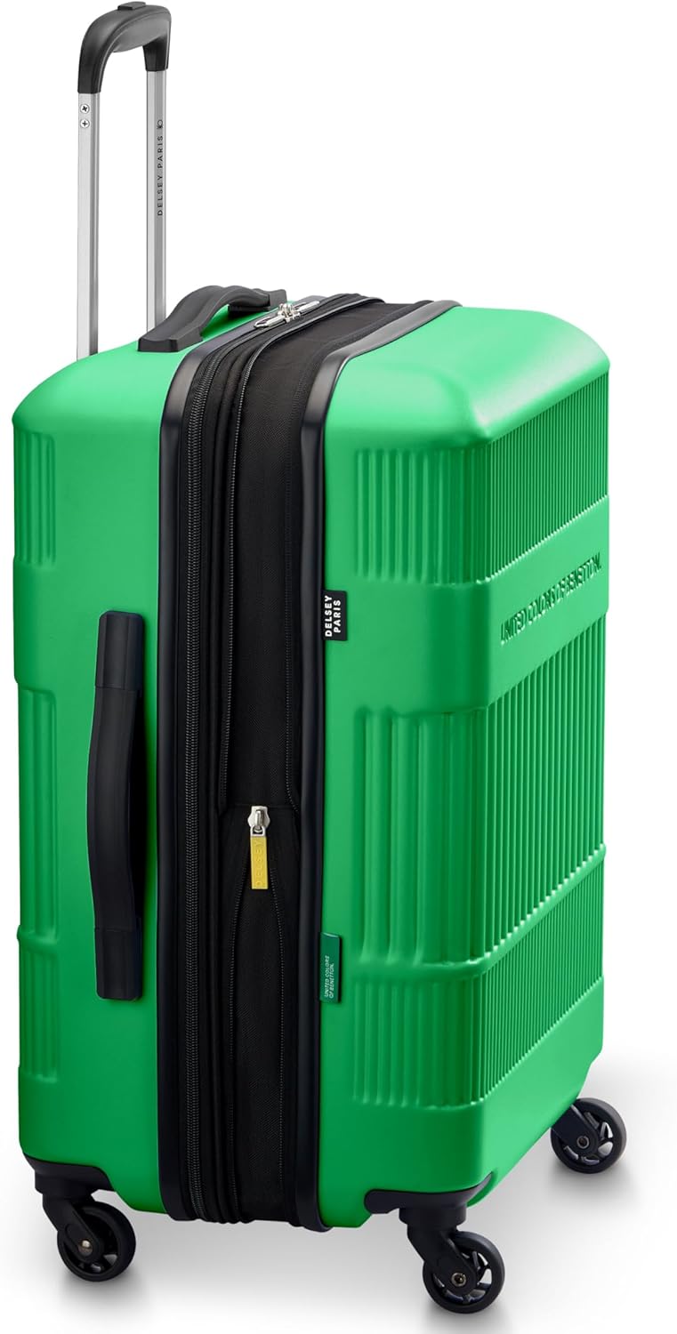 United Colors of Benetton Ribbed Hardside Expandable Luggage with Spinner Wheels, Green, Carry-On 20 Inch