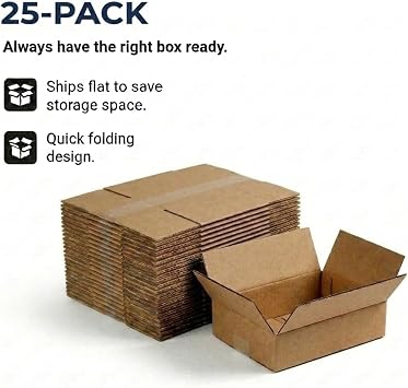 BOX USA 1293 Flat Corrugated Cardboard Box 12 L x 9 W x 3 H, Kraft, For Shipping, Packing and Moving (Pack of 25)