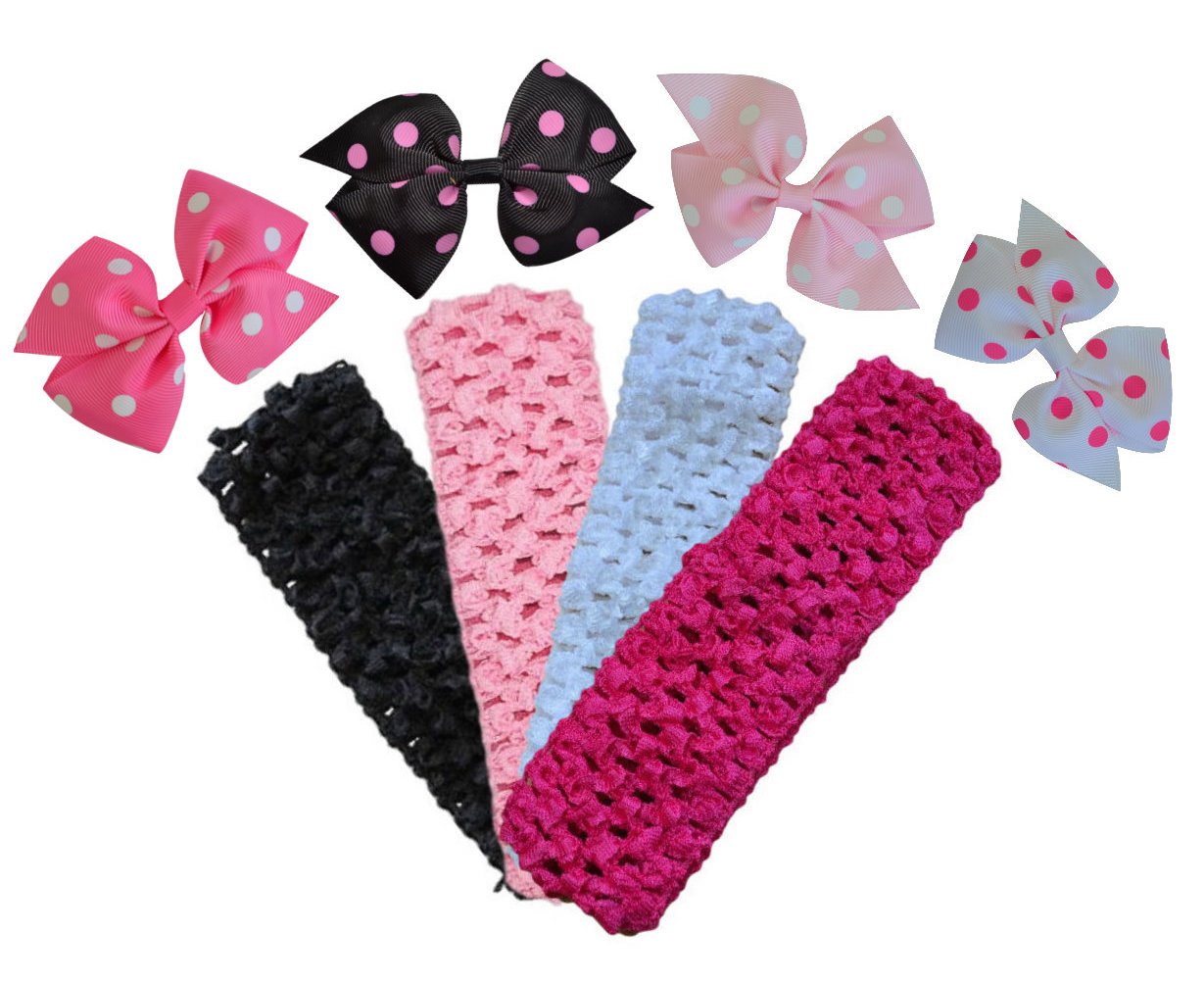 Polka Dot Mix-n-Match Crochet Baby Headband Set (Pink/White/Black)
