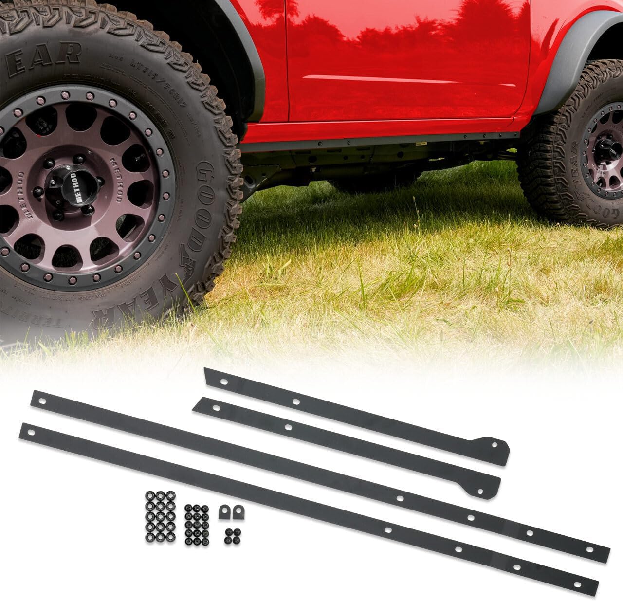 IAG I-Line Side Skirt Pinch Weld Covers for Ford Bronco 2 Door 2021+ (Does not fit Heritage & Sport Models), Black Powder Coated Steel