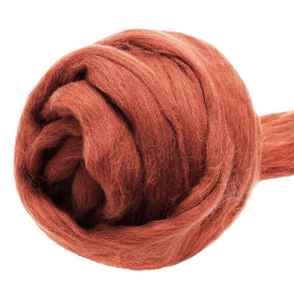3.53oz Wool Roving Yarn, Wool Felting Supplies, Pure Wool, Chunky Yarn, Spinning Wool Roving for Needle Felting Wet Felting DIY Hand Spinning (Coffee)