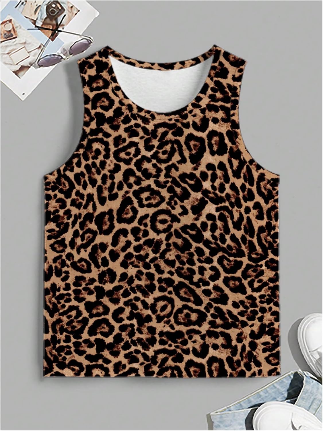 Men's Leopard Tank Tops Y2k Cheetah Crew Neck Sleeveless Cheetah Streetwear Summer Tops Shirts - Image 5