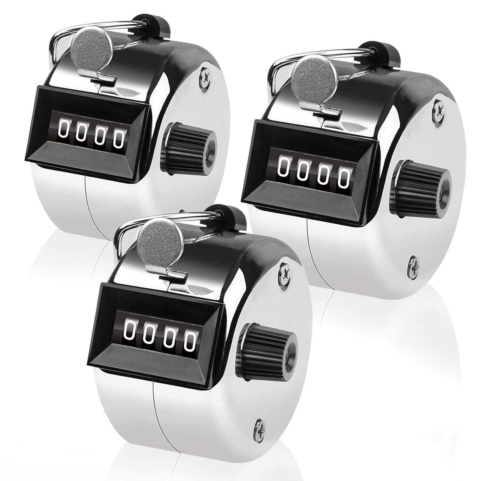 ACTOYS Contatore Manuale 4 Cifre 3 Pezzi Argento - Contapassi Clicker per Allenare, Lavorare a Maglia, Marcare Golf, Contare Persone
