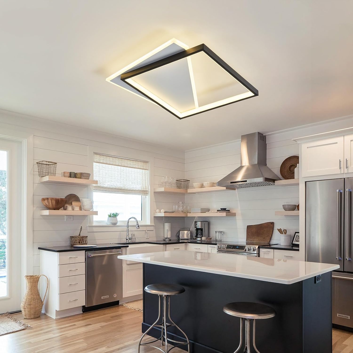 Plafón LED 52W Fácil De Instalar Modernos Lampara De Techo Para Dormitorios Salones Cocina Blanco Frío 6000K Cuadrado Ø49CM