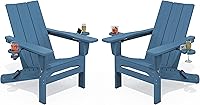 Vista 38 de SERWALL Juego de 2 sillas Adirondack modernas, sillas Adirondack plegables con portavasos dobles, sillas de plástico HDPE para exteriores para Negro