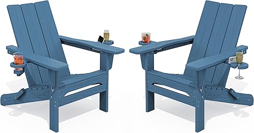 Miniatura 34 de SERWALL Silla Adirondack moderna, silla Adirondack plegable con soportes dobles para tazas, silla para hoguera de polietileno de alta densidad