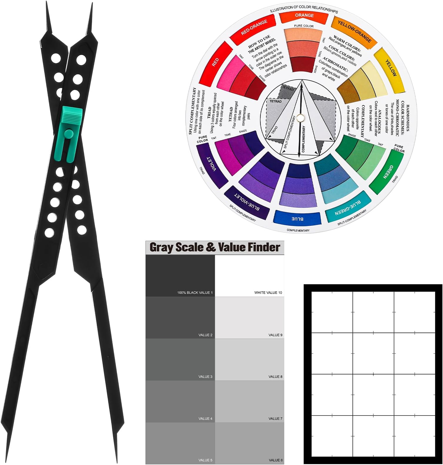 Nezyo Proportional Divider Color Finder Wheel for Artists Viewfinder Gray Scale Value Finder Artist Value Locator Pocket Drawing Tools Kit