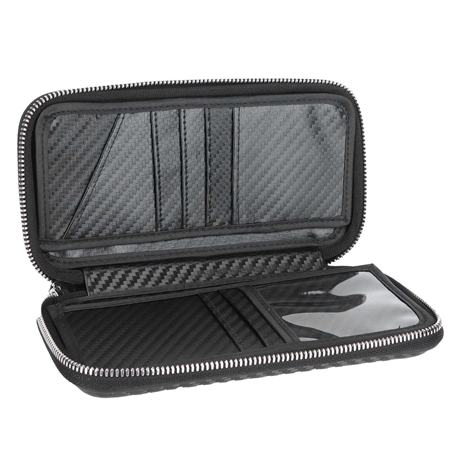 Portafoglio portatile con cerniera Borsa da visita in fibra di carbonio Porta biglietti da visita 21x11x3,5 cm (Nera)