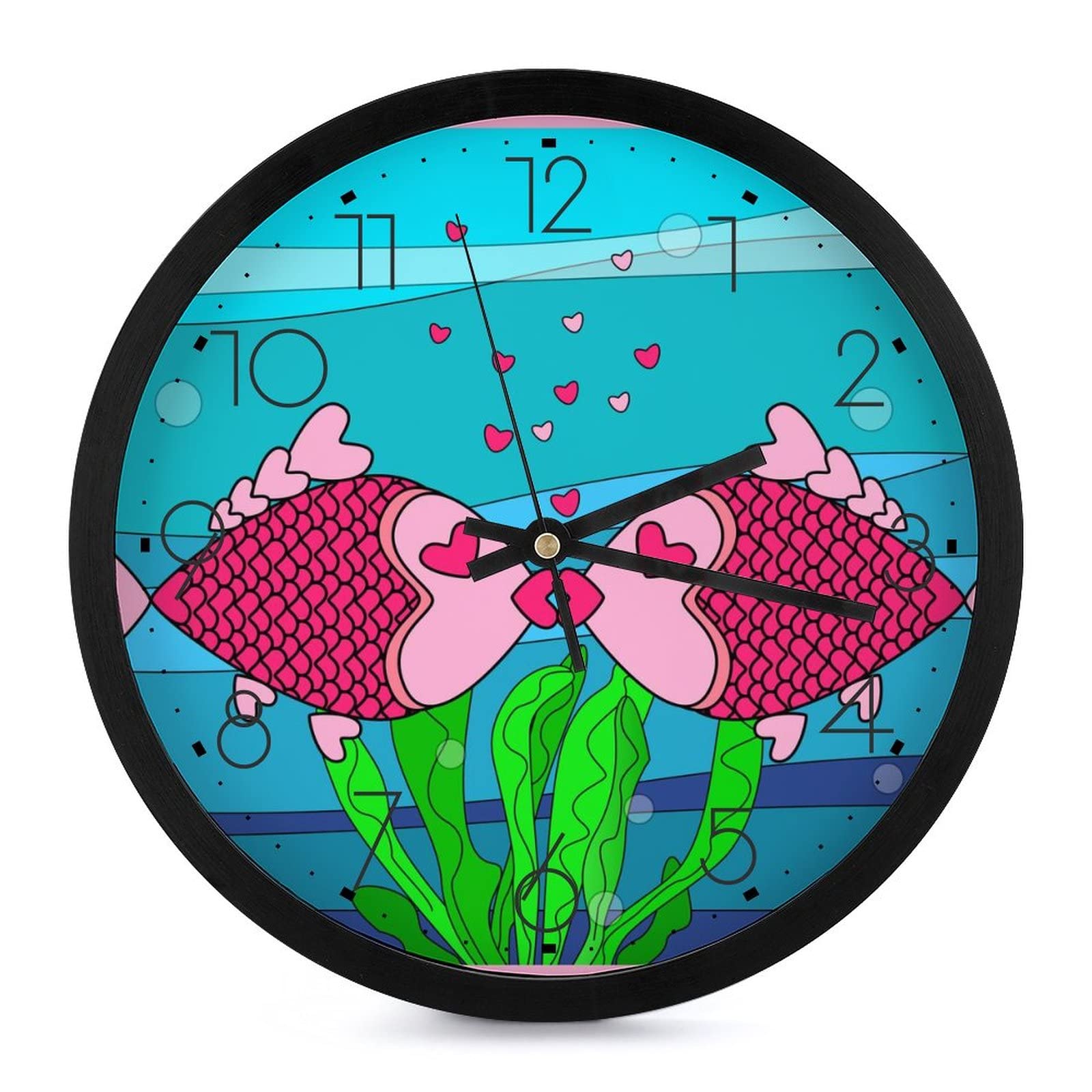 Pendule murale silencieuse poisson rose pour une décoration douce de salon et chambre d'enfant