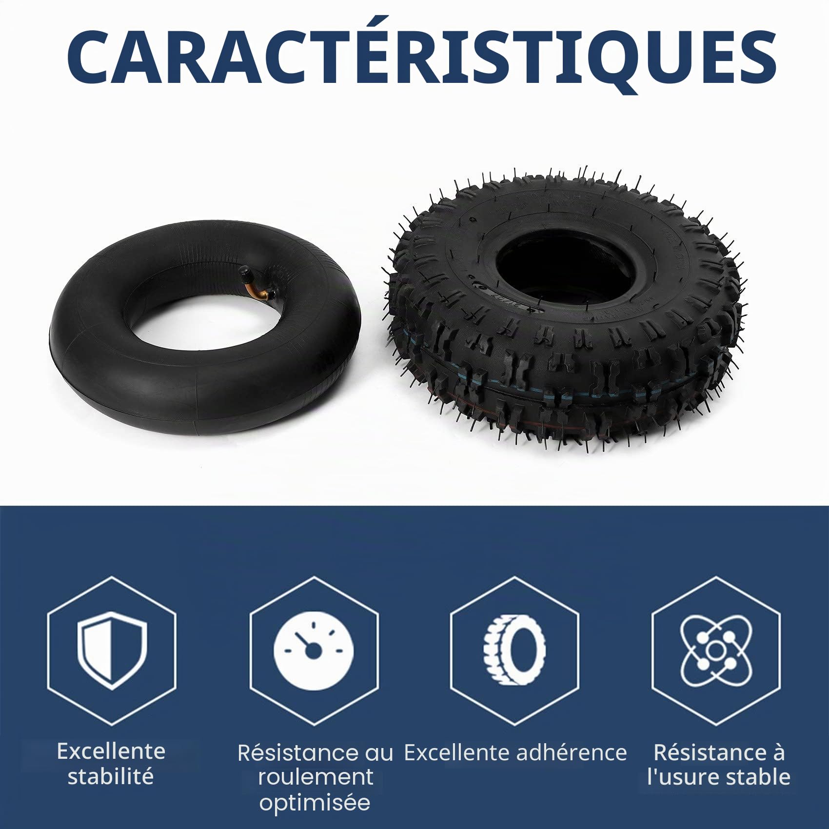 4.10-4+ Kit de pneus pour motoculteur, souffleuse à neige, tondeuse à gazon, diable, brouette, kart pour enfants et plus encore