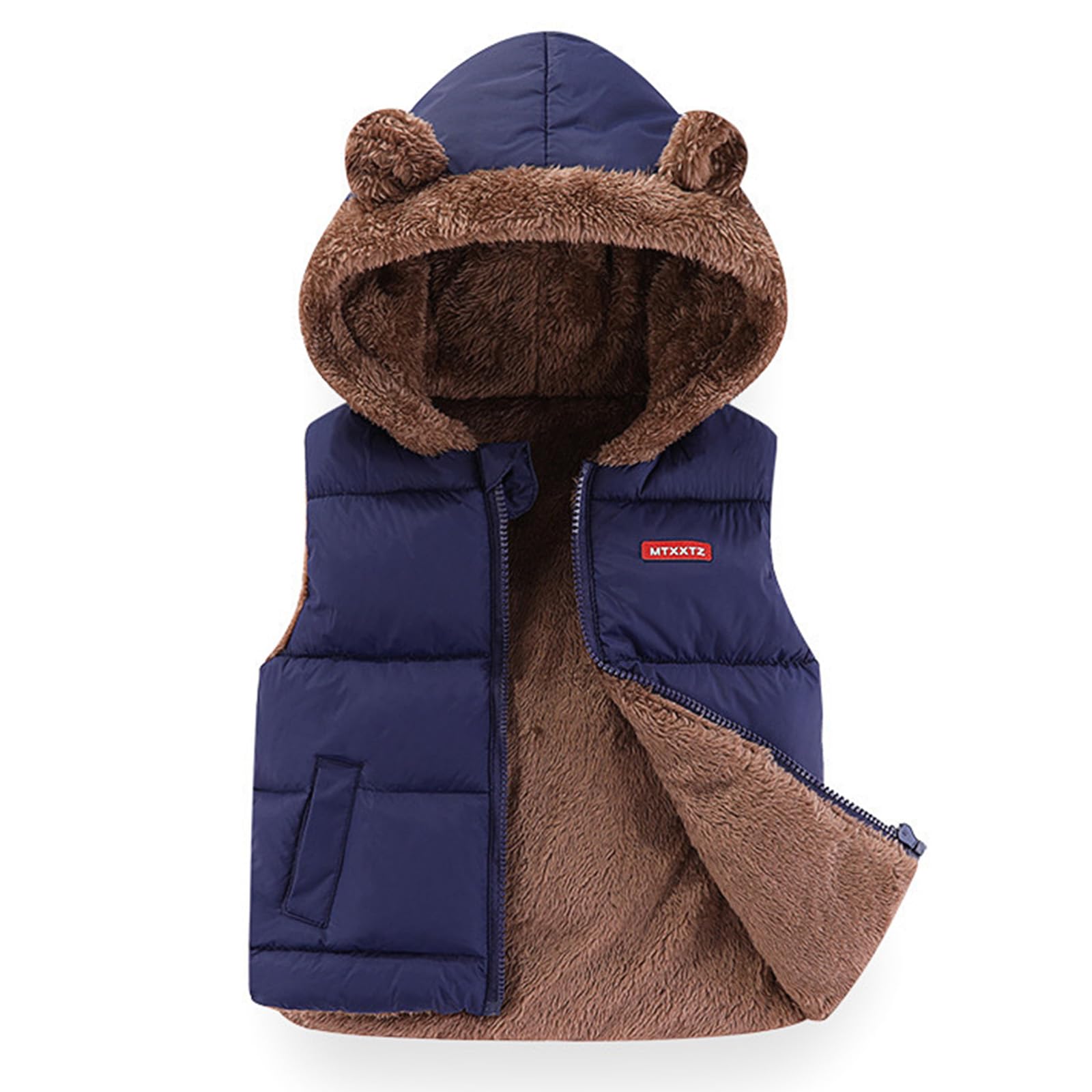 JiAmy Chaleco de invierno para niños con capucha, chaleco acolchado a prueba de viento, sin mangas, bonito con orejas de oso, para primavera, otoño, invierno, para 18 meses a 6 años