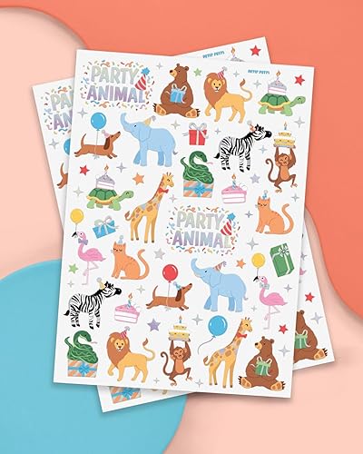Miniatura 5 de xo, Fetti Tatuajes temporales para fiesta de cumpleaños de animales  60 estilos de aluminio  Decoraciones de cumpleaños de safari, accesorios para