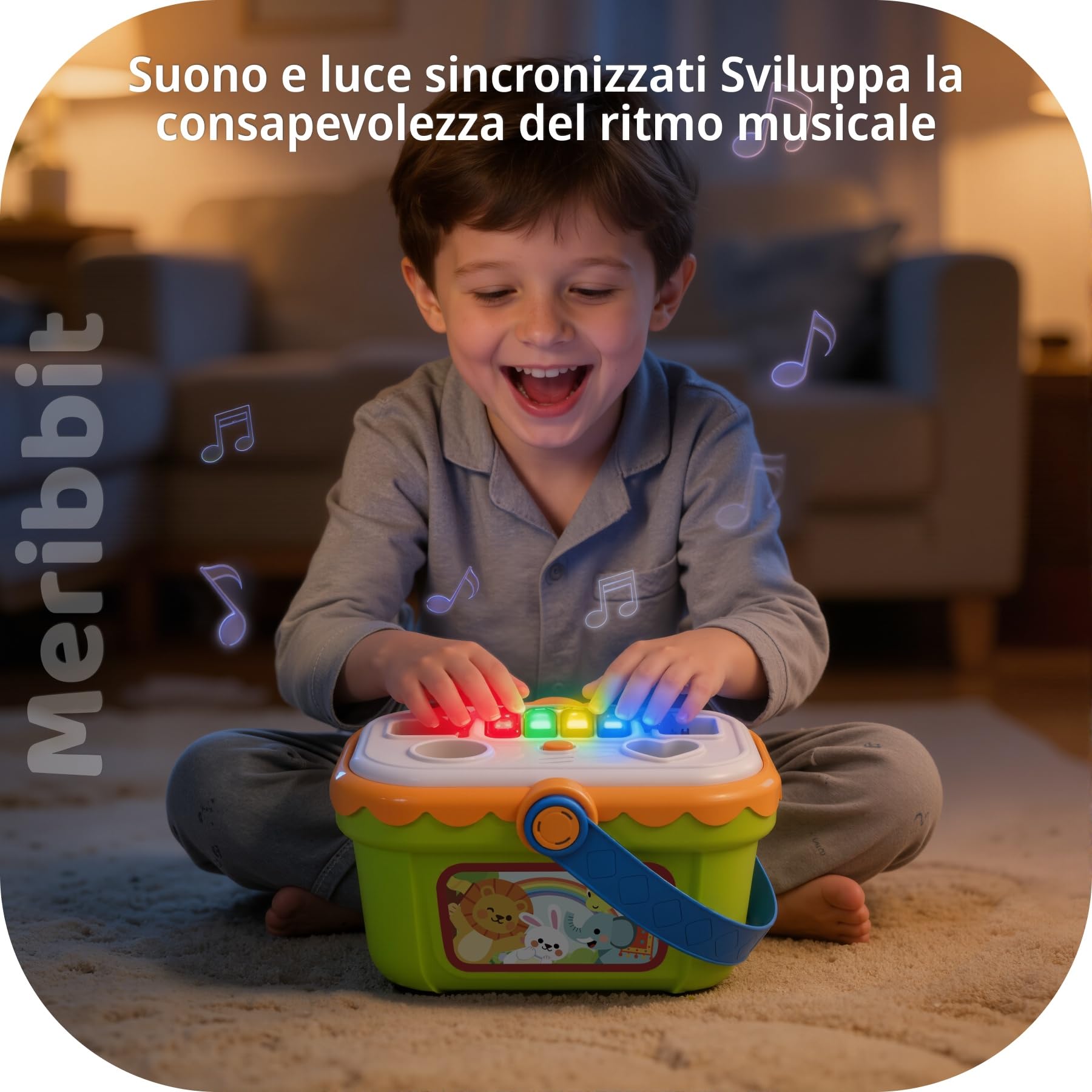 Giocattoli Sensoriali, Scatola Musicale con Forme da Incastro per Bambini 1-3 Anni, Giochi Educativi per 2 Anni con Luci e Pianoforte, Regalo per 1 2 3 Anni