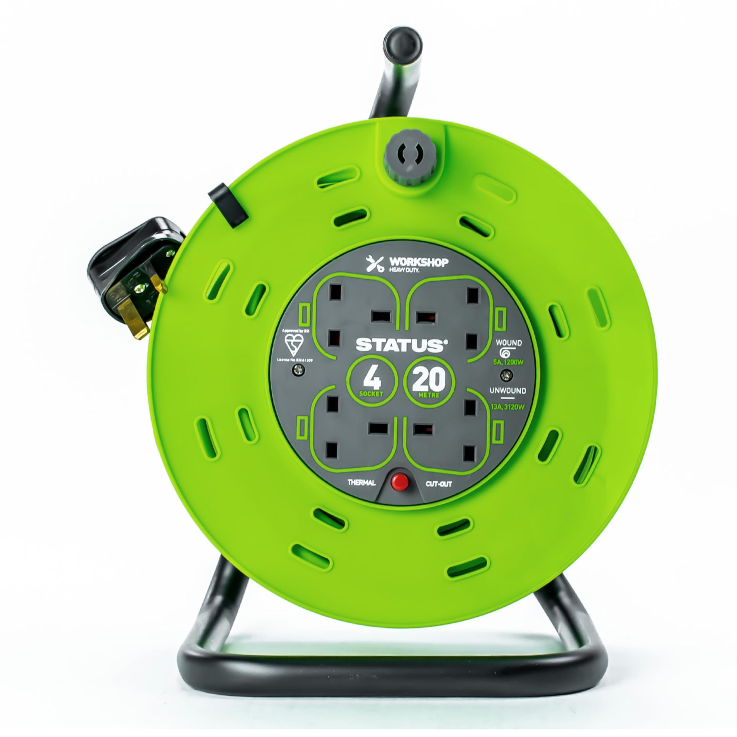 IONOS 2 Socket Cable Reel, 10m, Green Extension Lead, 13A with Thermal Cut Out, Heavy Duty Outdoor Extension Lead (ION13A10MCR6) — view 15