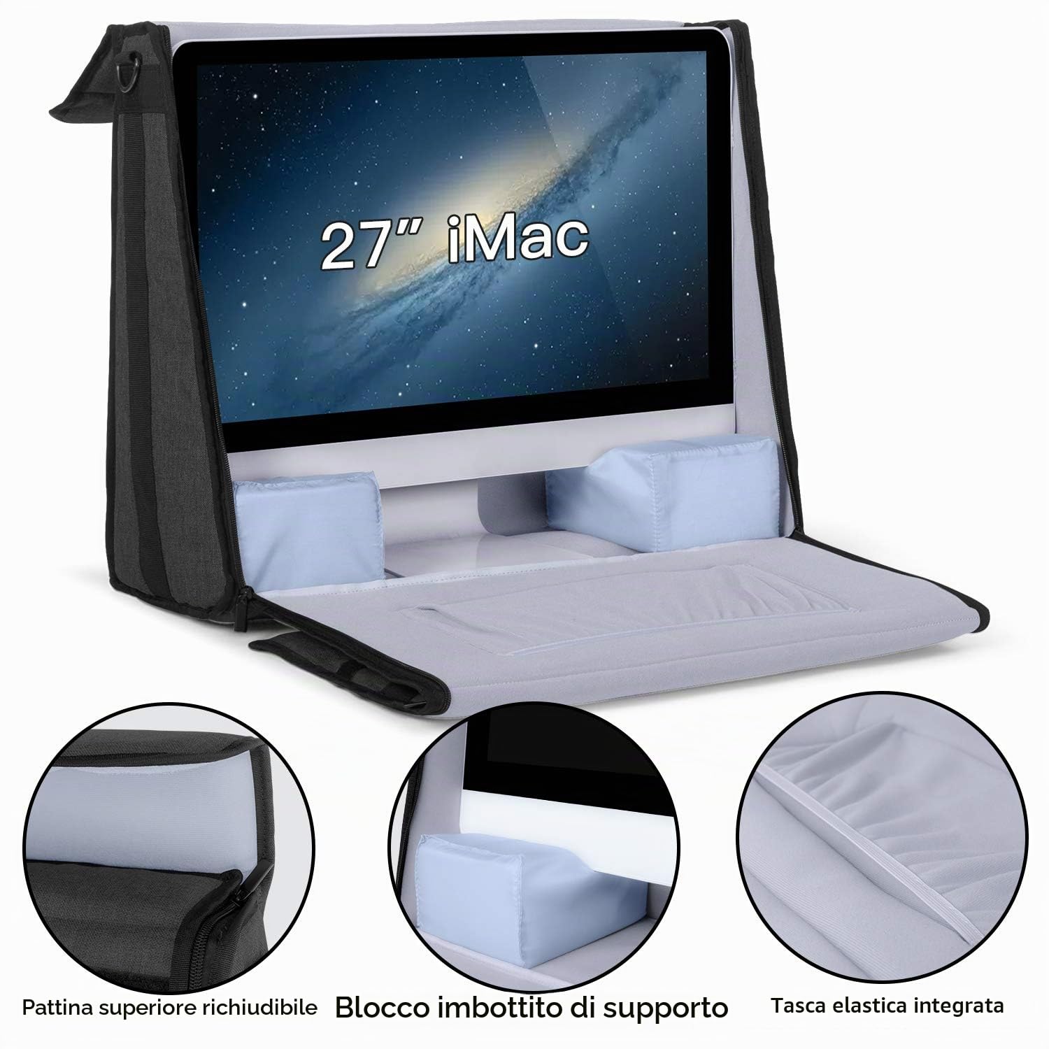 Damero Borsa da Viaggio per Apple iMac 27" e Accessori, Nero (Solo Borsa) | Custodia per iMac e Altri Accessori È Dotata di Maniglia Imbottita e Tracolla Regolabile