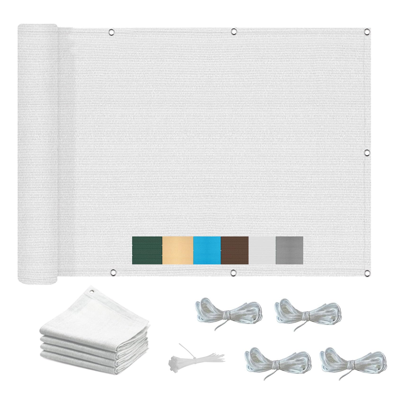 Voile d'ombrage 1.2x1.2m en HDPE blanc avec corde de fixation pour terrasse