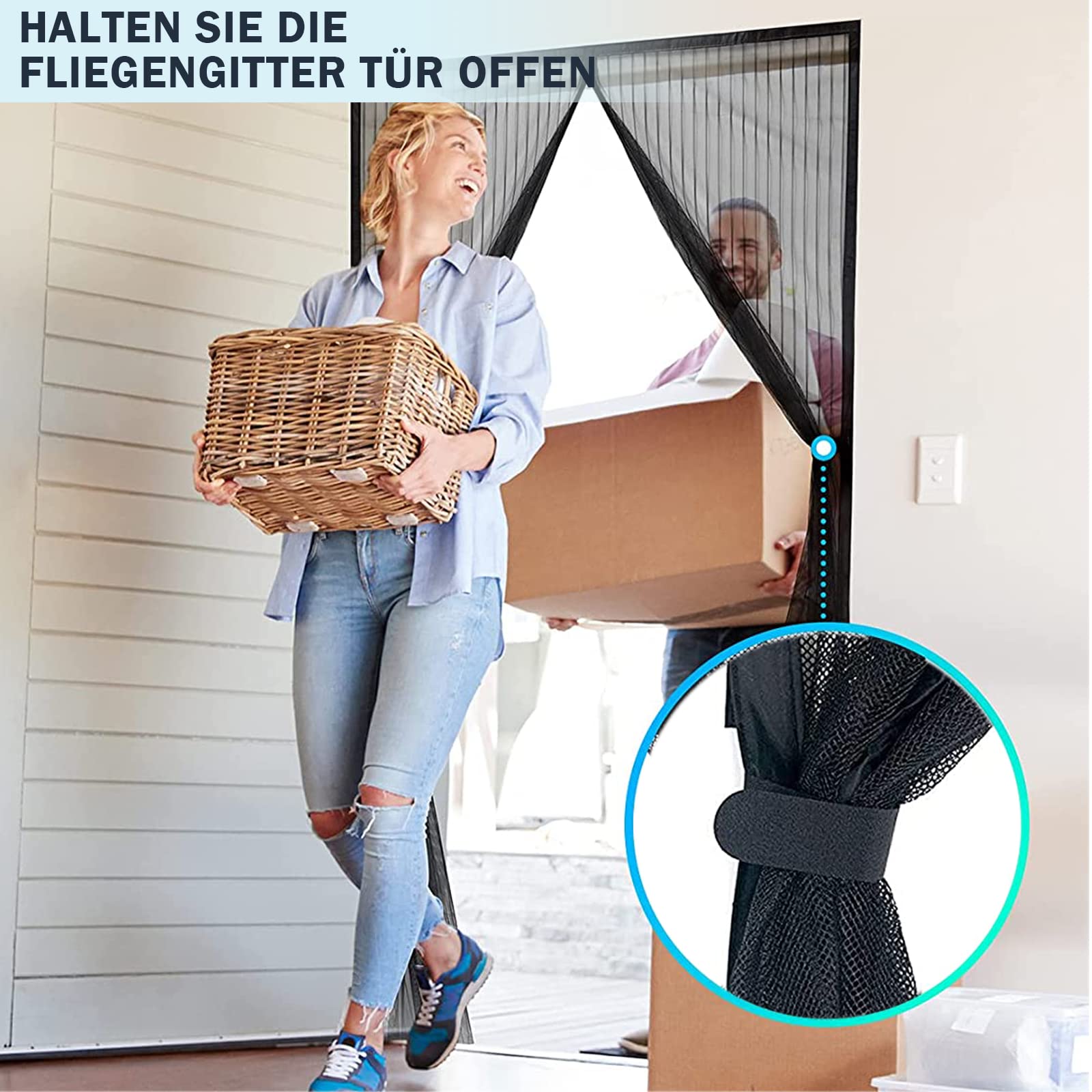 Insektenschutz Balkontür 100x185cm- Robustes Fiberglas & Stärkere Magneten, MagnetfliegengittertürEinfach Zu Installieren, Moskitonetz Tür Schwarz für Kellertür und Terrassentür