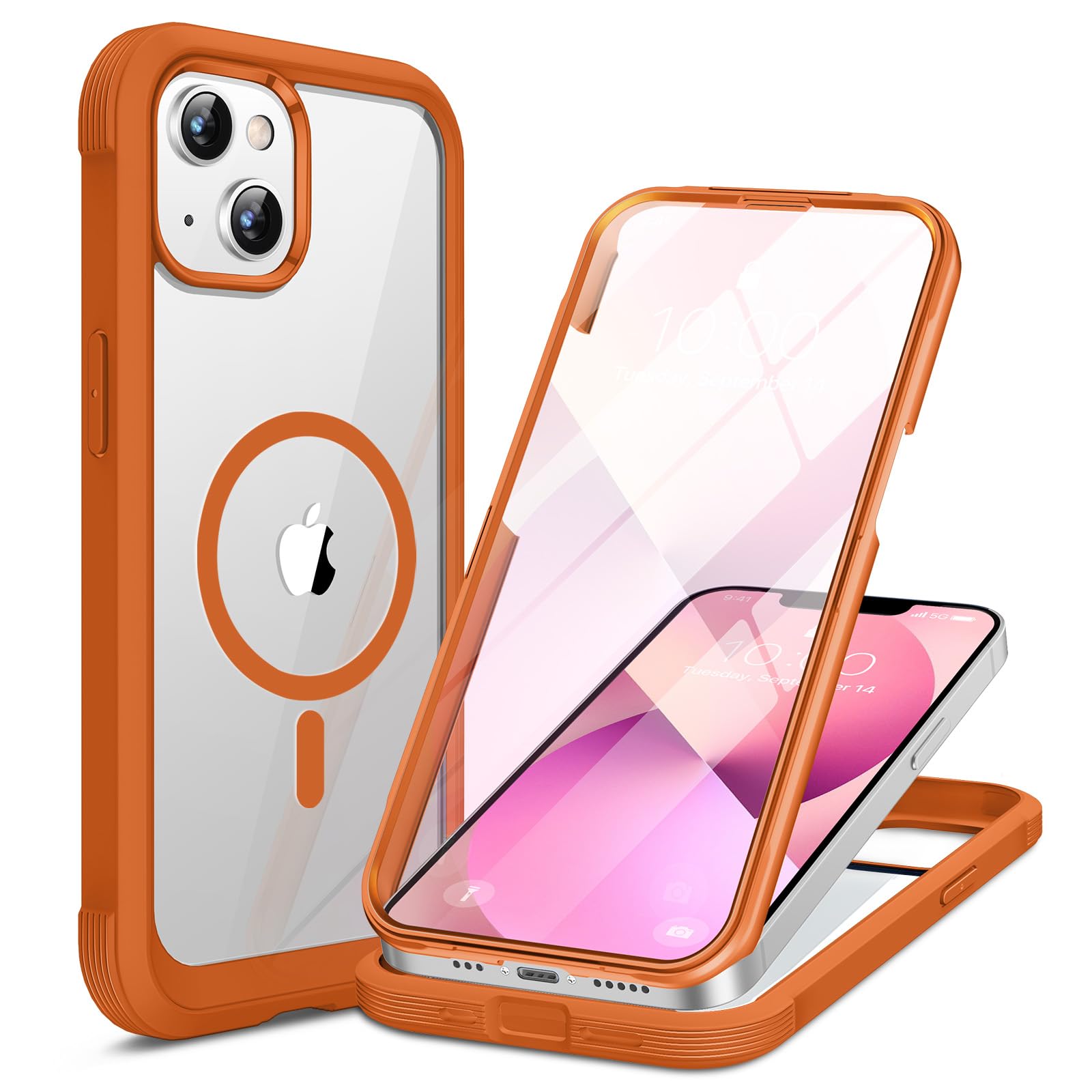 Miracase for iPhone 13 Case 6.1",Built-in Glass Screen Protector,Orange