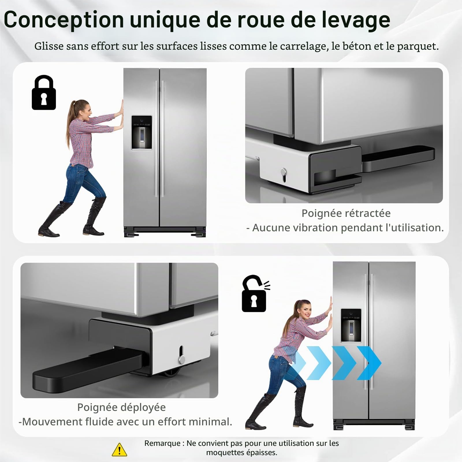 Support réglable pour machine à laver avec roulettes, extensible 50 à 80 cm, stable et surélevé, facile à déplacer pour machines à laver, sèche-linge, réfrigérateurs et meubles