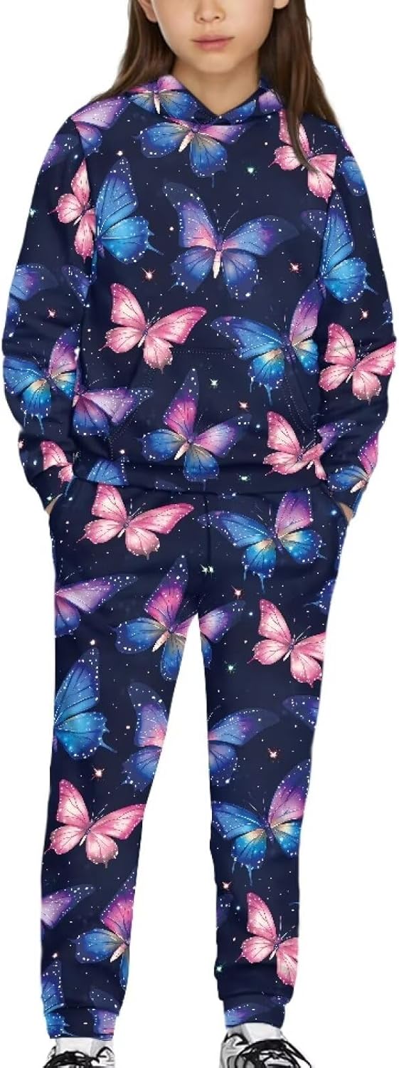 Girl's Boy's Hooded Tracksuit Pullover Sweatshirt Jogging Pants Set 2 Pieces Sweatsuit for Age 5-12 Years