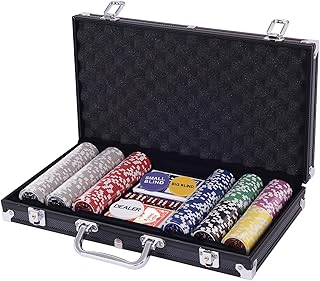 COSTWAY Pokerset Pokerkoffer 300 Laser-Chips Alukoffer inkl. Komplettset (Schwarz)