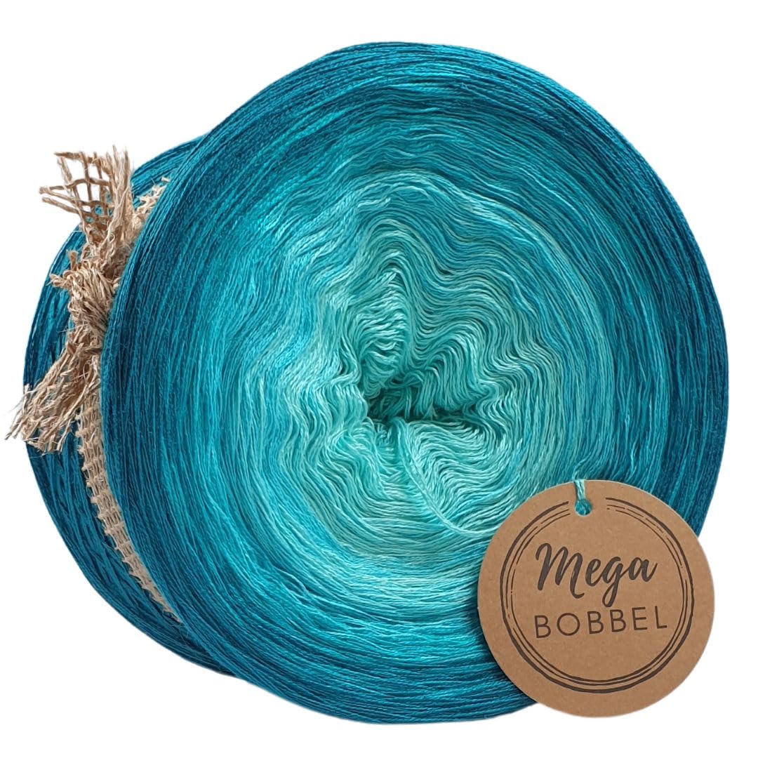 MegaBobbel*Aquamarin*A375* (Außenfarbe: Dschungel) Farbverlaufsgarn - Lace Garn Bobbel Wolle zum Häkeln & Stricken (4 fädig, 3750m)