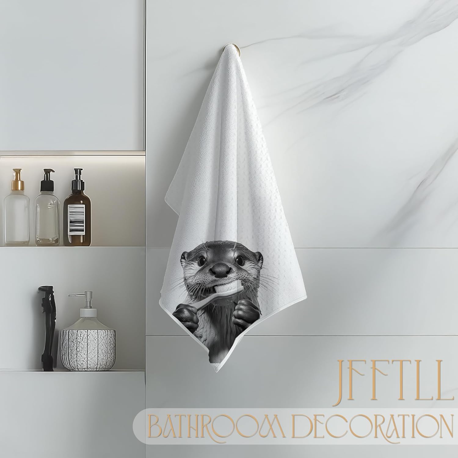 Funny Toothbrush Otter Bathroom Hand Towels, Otter Gifts Decorative Towels for Bathroom Washroom Restroom Decor, Kids Hand Towels, Otters Gifts for Women Men, 16x24 Inch - Image 4