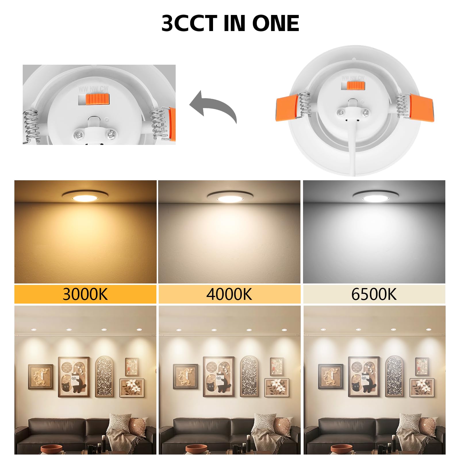 GeyouLux LED Einbaustrahler 230V Dimmbar 68-80mm 4.9W IP44 Ultra Flach 3000K/4000K/6000K 45° Schwenkbar 6er Set
