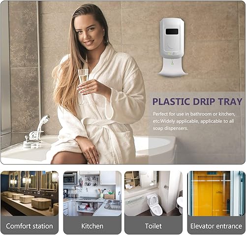 Miniatura 8 de Dispensador de jabón bandeja de goteo para montaje en pared sin contacto, soporte dispensador de jabón, colector de goteo, bandeja de goteo para