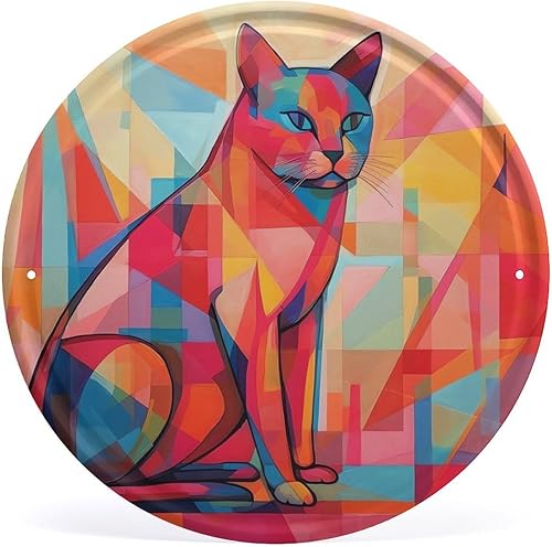 Miniatura 26 de Arte circular de metal para colgar en la pared de hierro, mezcla azul y marrón, letrero de lata industrial vintage con agujeros preperforados, arte