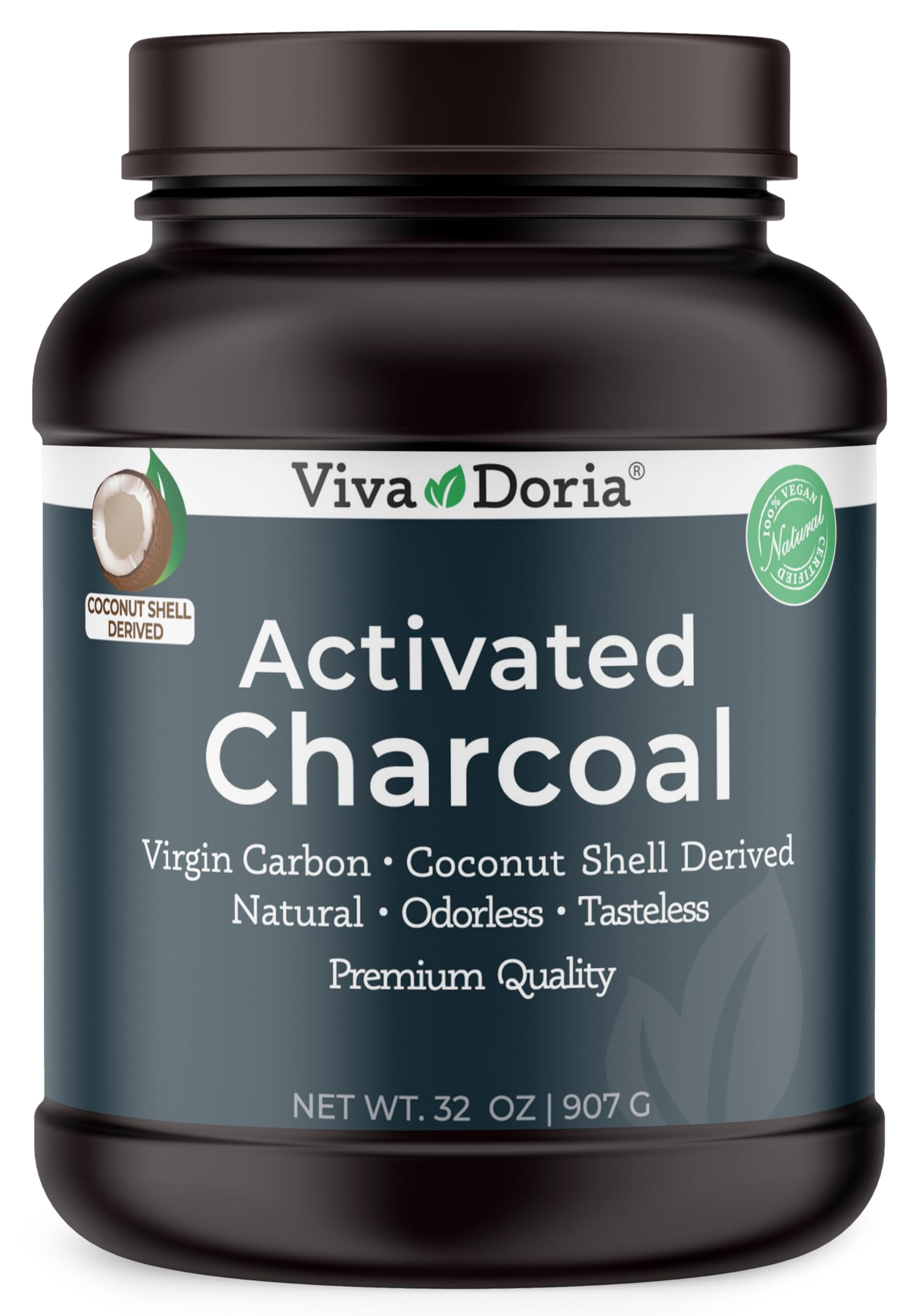 Viva Doria Virgin Activated Charcoal Powder, Coconut Shell Derived, Food Grade, 32 Oz