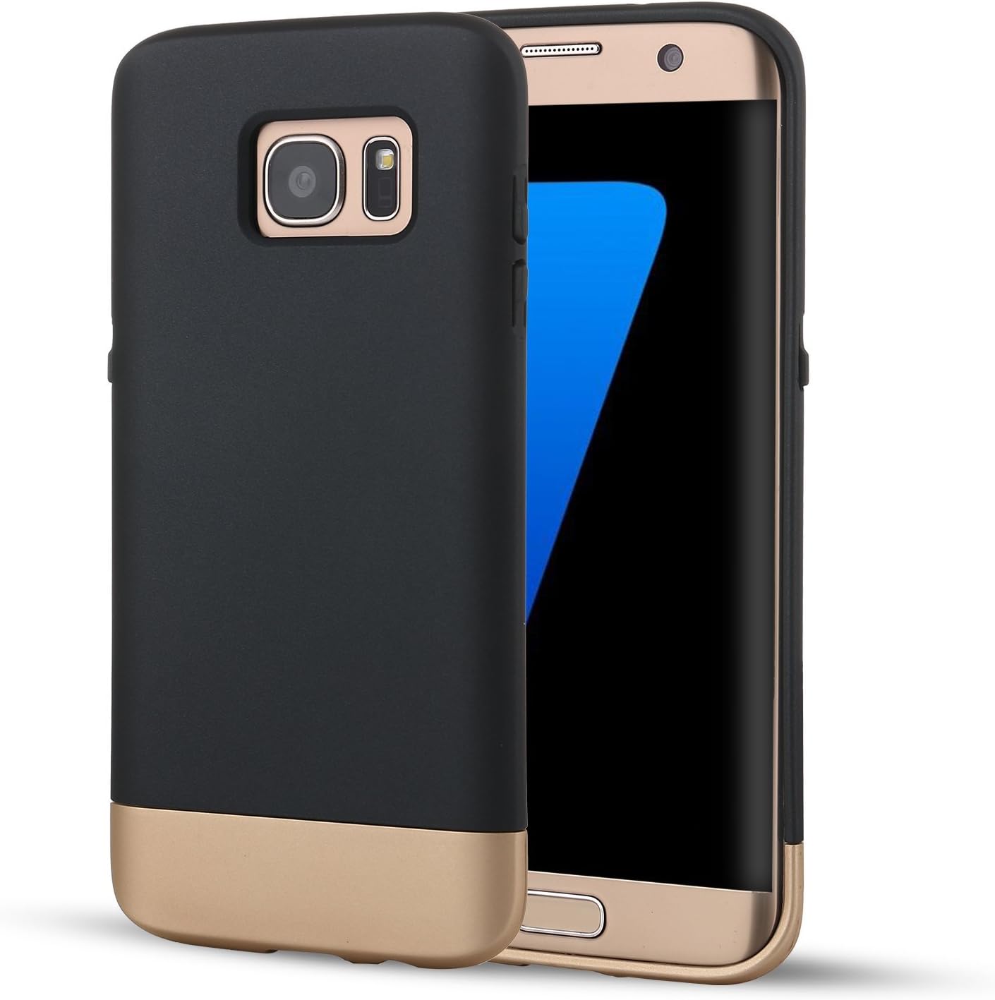 Galaxy S7 Edge Case,Fastbee [Vibrance Series] Three Piece Shock Absorbing Protection Cover for Samsung Galaxy S7 Edge (2016) - Black / Gold
