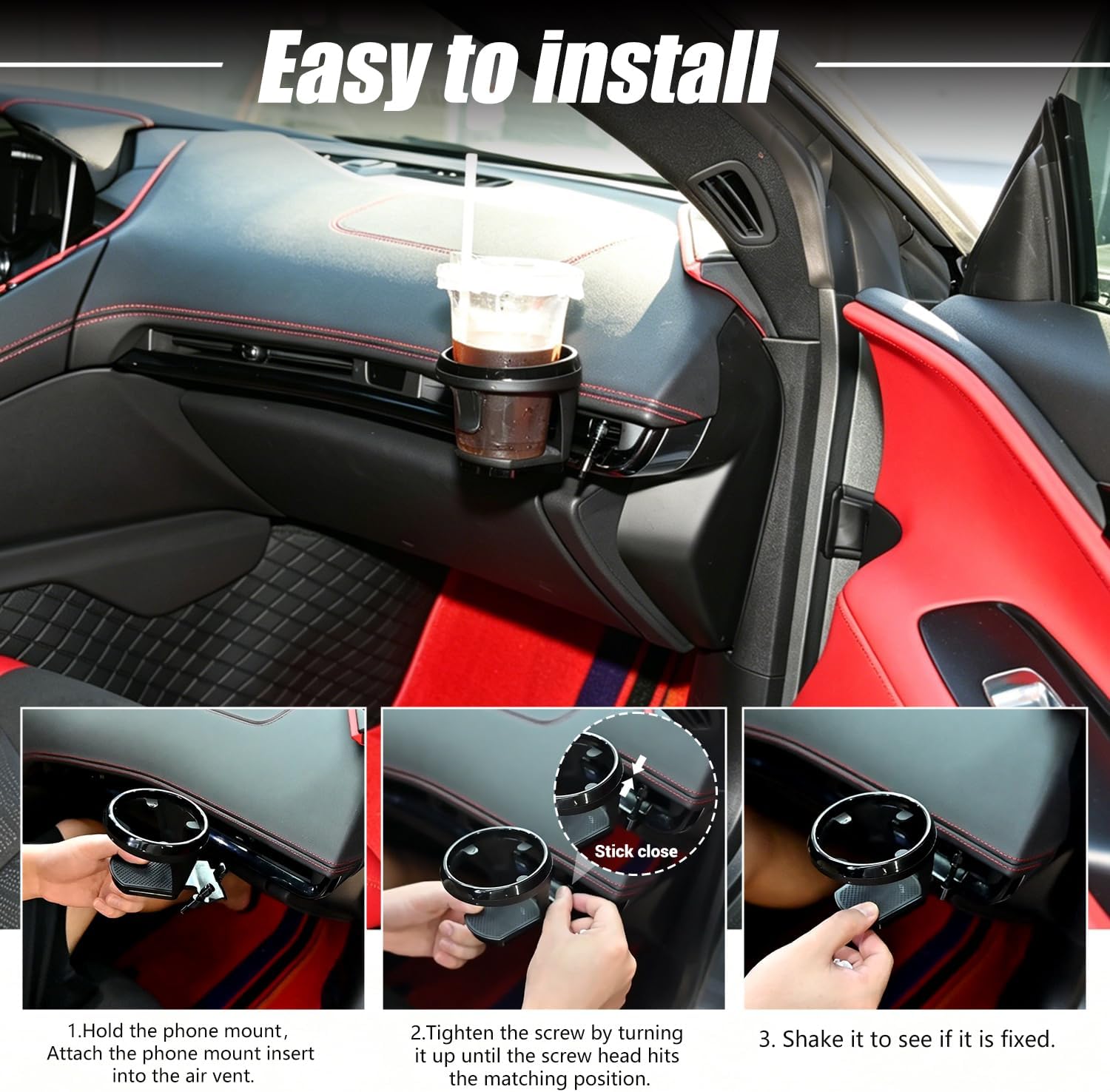 Car Cup Holder for Corvette C8 Stingray Z51 2020+,for C8 Z06 2023+/E-ray 2024+,Center Console Dashboard Expander Mug Drink Holder Insert Door Expansion CupHolders Water Bottle Accessories