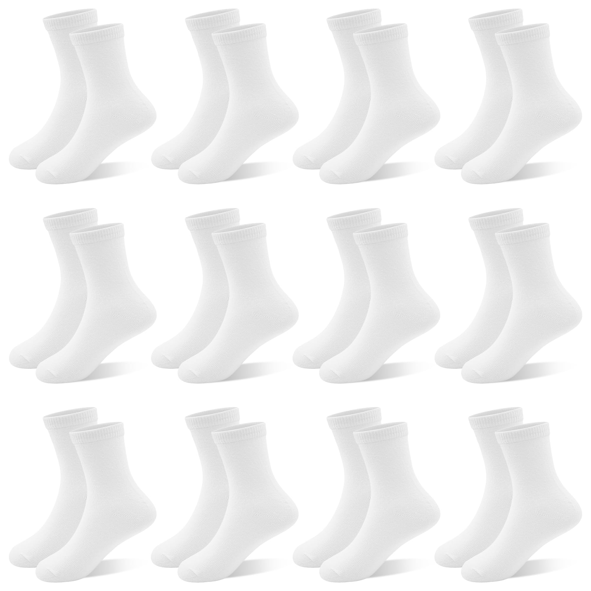 12 Pairs Boys Crew Socks, Unisex Kids School Socks Ages 1-14