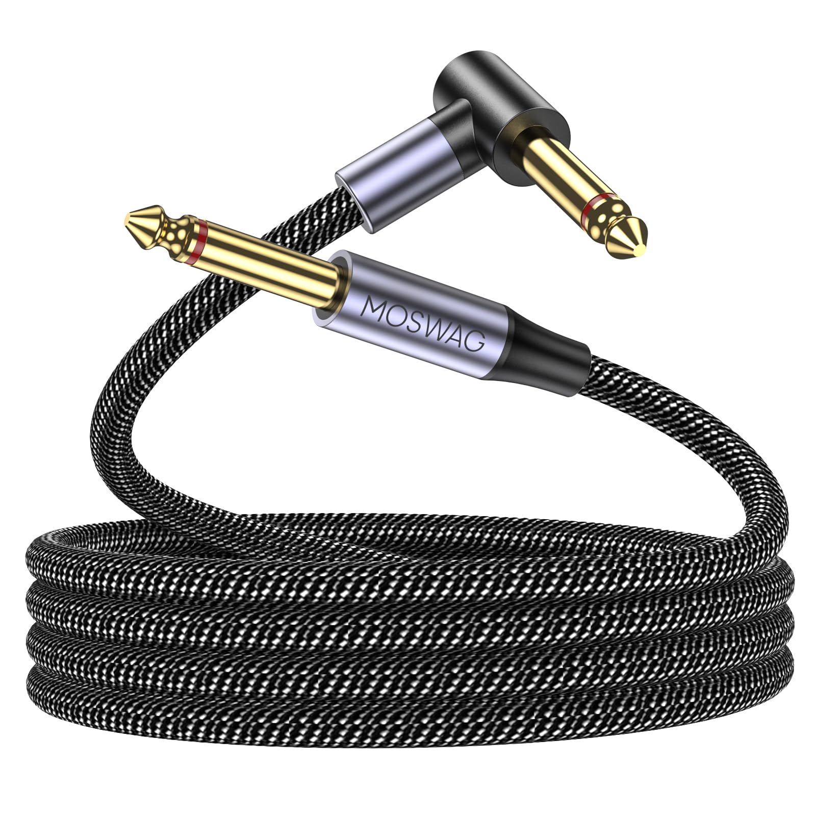 MOSWAG E Gitarren Kabel 3M, Elektrisches Instrumentenkabel, 90 Grad Bass AMP Cabel, 6,35mm TS Gitarrenverstärker Kabel Kompatibel Bassgitarre, Elektro, Bass, Verstärker