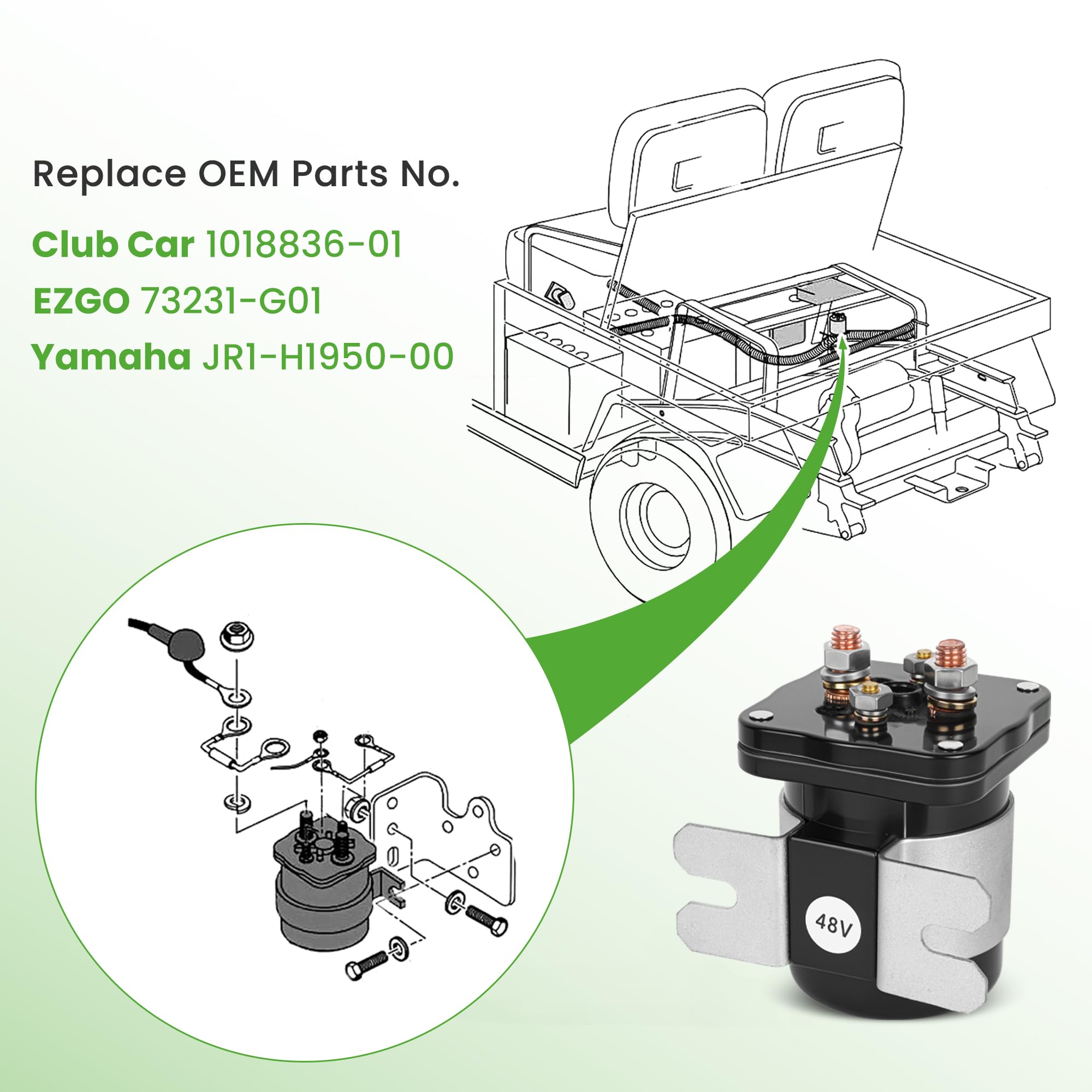 10L0L Solenoide da golf cart 48 Volt 4 terminali per EZGO Club Car Yamaha modello elettrico, solenoide di avviamento resistente serie #586, sostituisce 73231G01 101883601 JR1-H1950-00