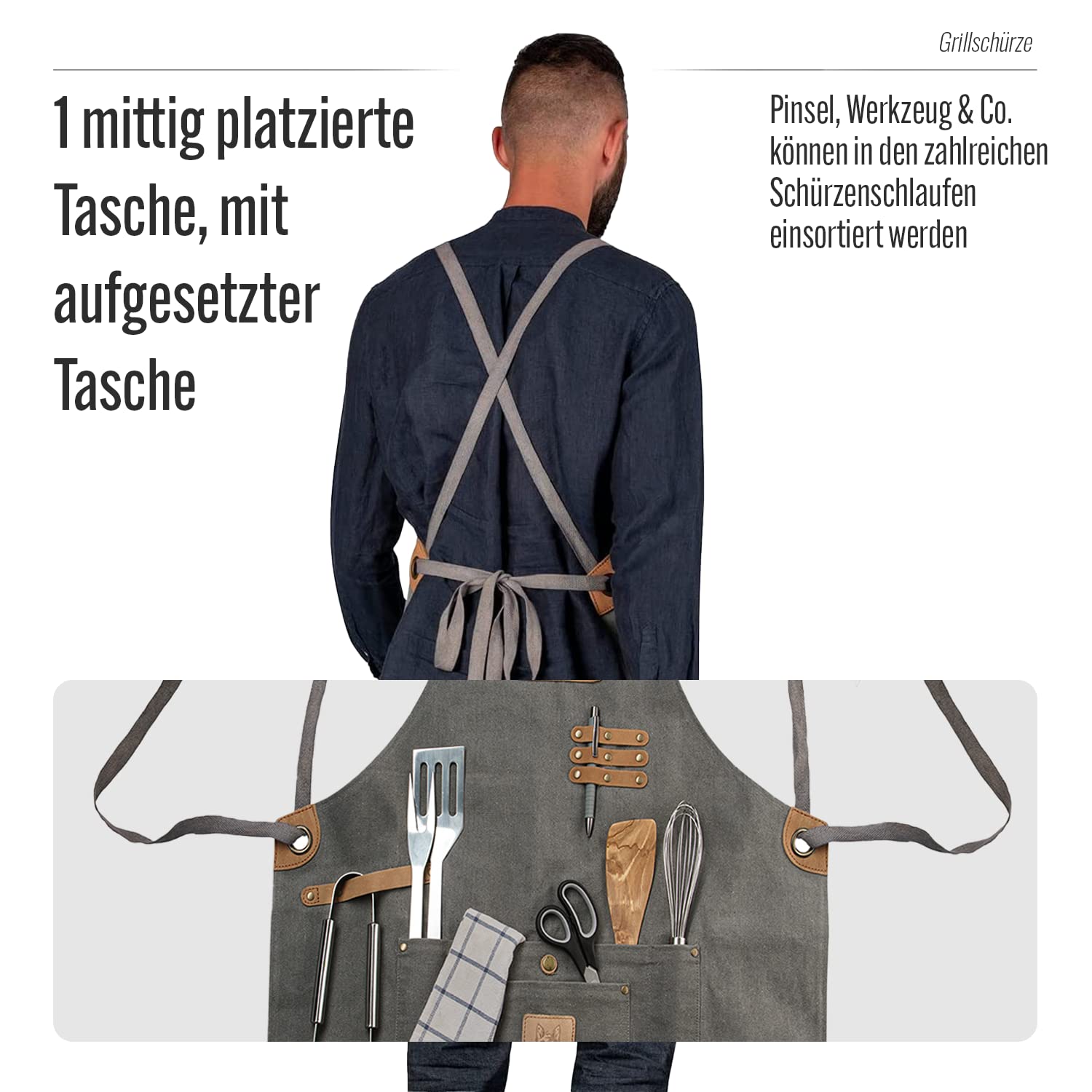 CANVAS Kochschürze Grillschürze für Männer und Frauen - Küchenschürze für Herren - Ideal als Geschenk für Männer, Oma oder Opa – robustes Canvas Schürze Damen extra lang