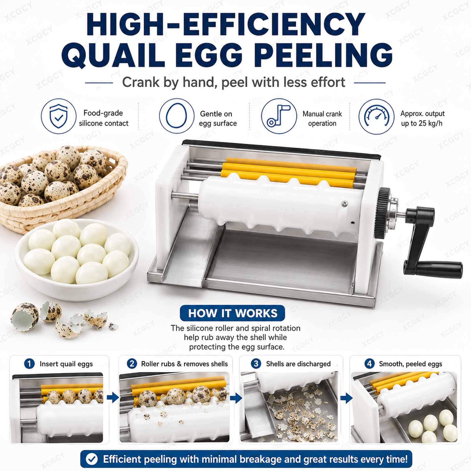 Máquina Manual para Pelar Huevos De Codorniz, Máquina Peladora De Huevos De Codorniz De Acero Inoxidable con Manguera, 50 Kg/h, Descascaradora De Mesa para Codorniz, Snacks Y Preparación