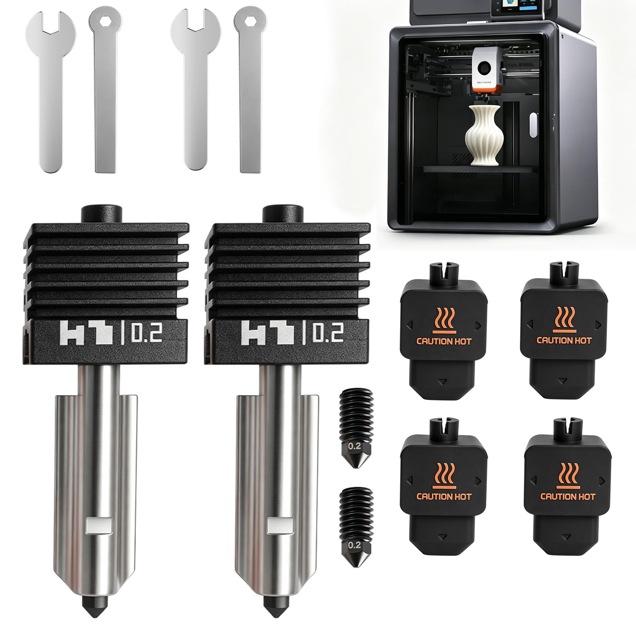 2 Pack P2S 0,2MM High Speed Zintegrowany Quick Swap Hotend Extruder Upgrade z 0,2MM Wymienną hartowaną stalowa dyszą i 4 silikonowymi skarpetkami dla Bambu Lab P2S/H2D/H2S Combo/A1/A1 Mini 3D Drukarki