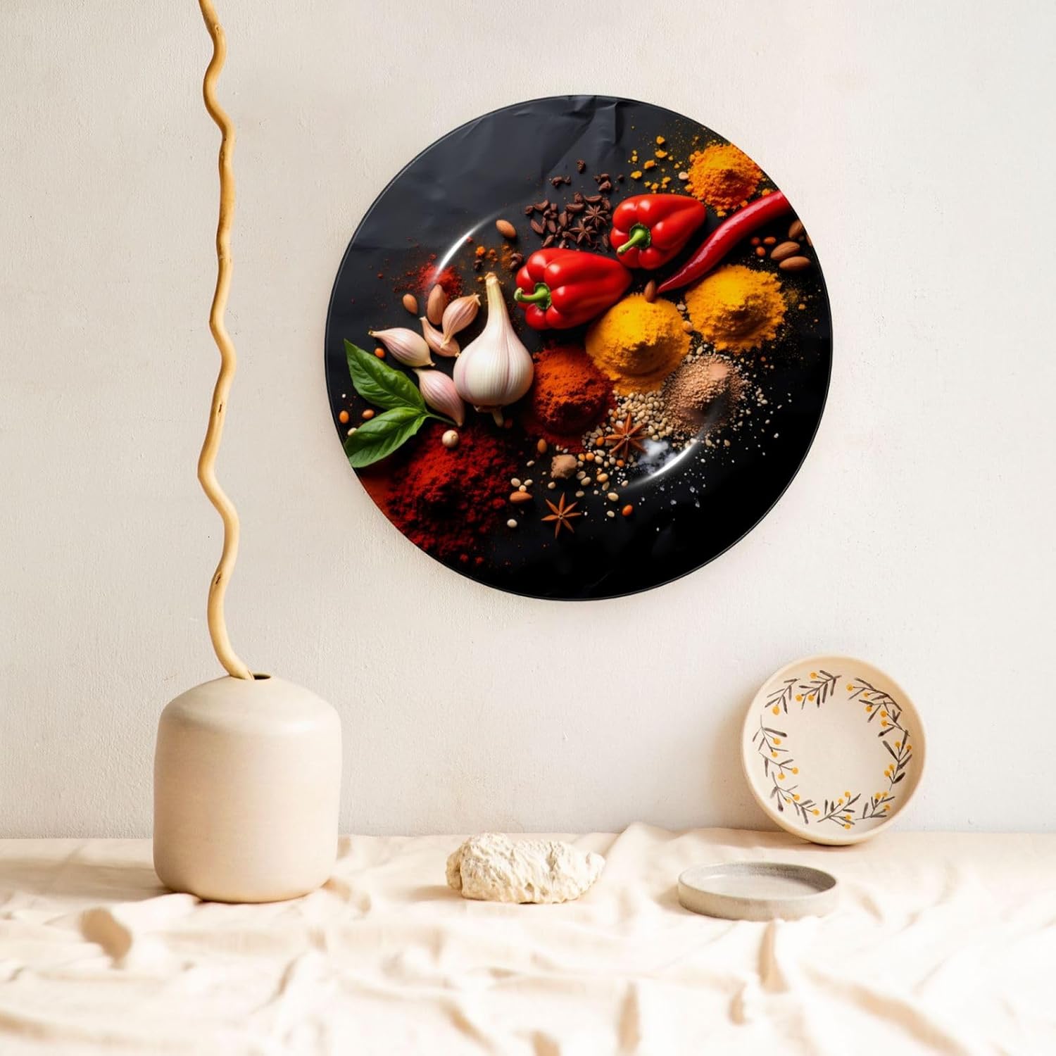 Spicy Herb Spices Style Ceramic Plate Display Decorative Plate With Stand Wall Hanging Plate For Home Decor 10 Inch