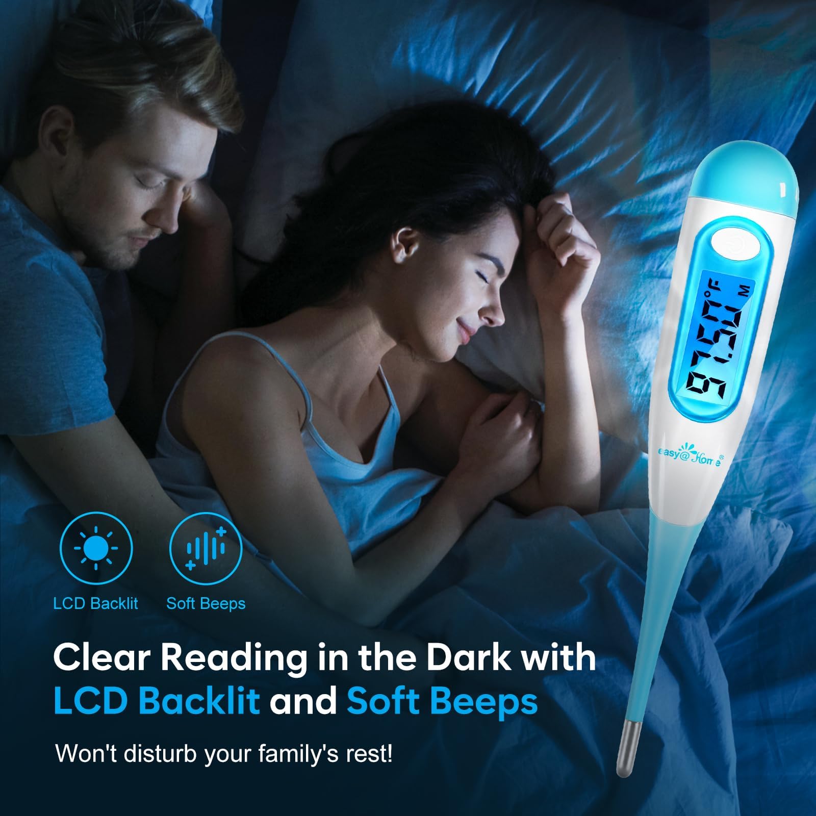 Easy@Home Digital Basal Thermometer for Ovulation: Backlight LCD Display 1/100th Degree High Precision BBT, Memory Recall, NOT Bluetooth Enabled – Scan Results with Premom Fertility Tracker App, Blue