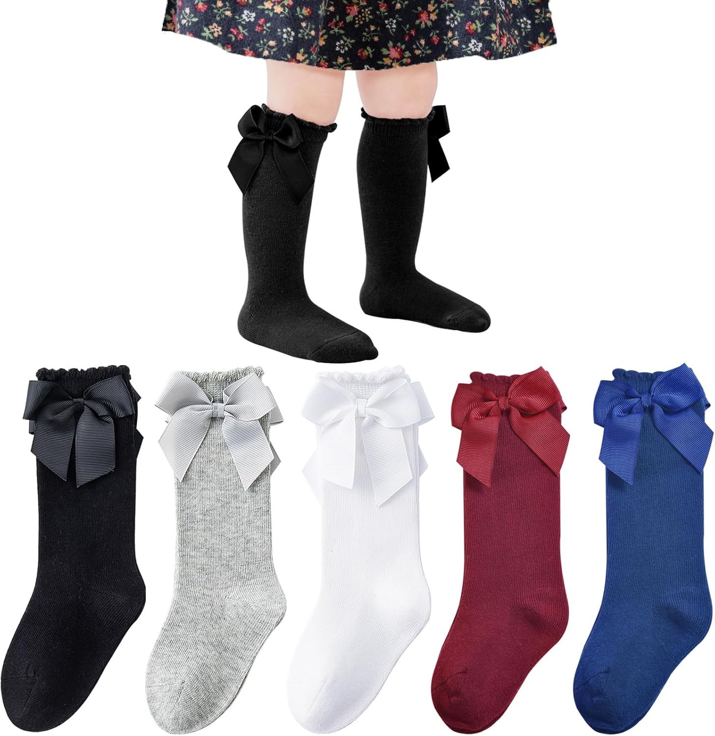 Mini Angel Baby Knee High Socks - Toddler Long Cotton Tube Stockings With Bow Ruffles for Girls - Infant Dress Socks