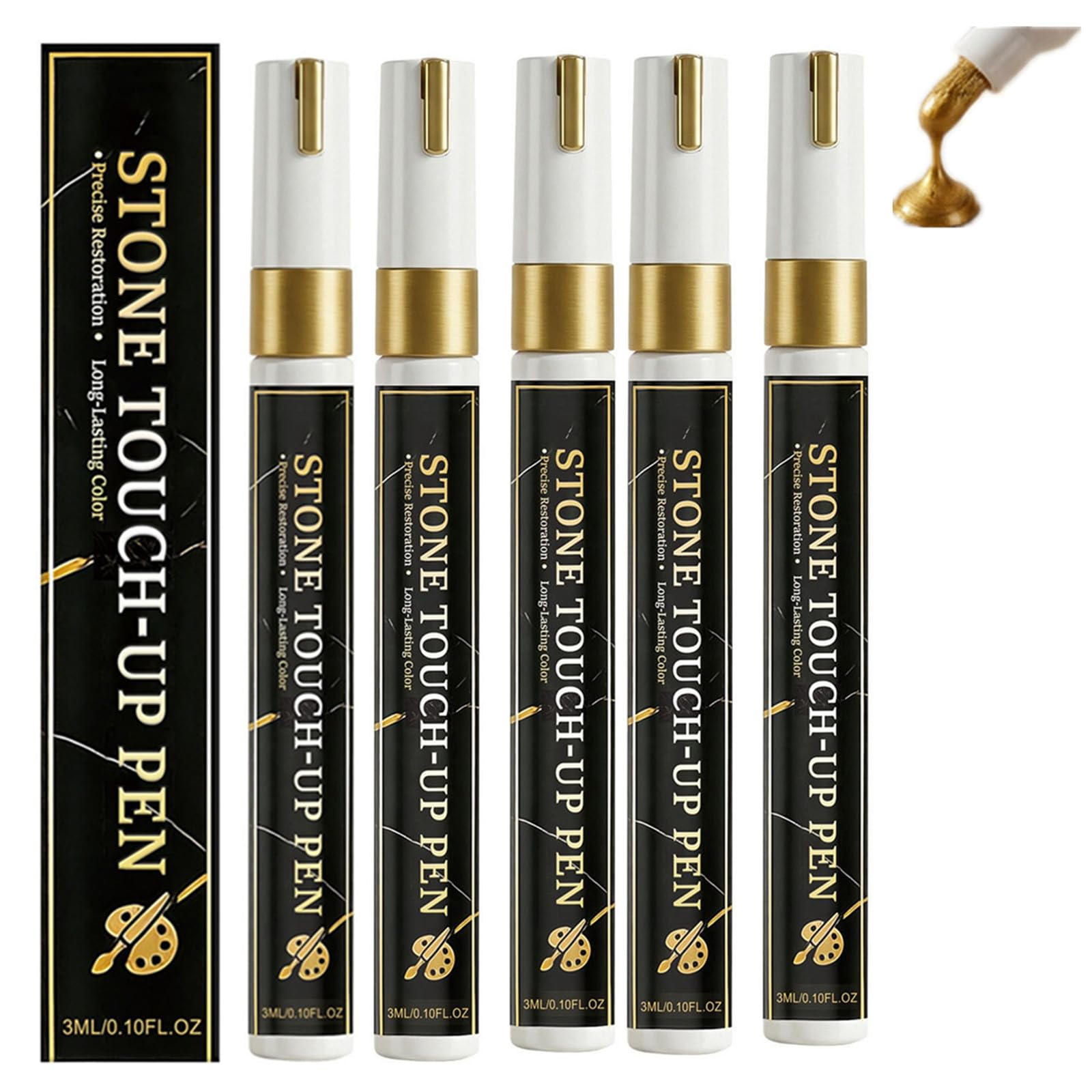 Golden Tombstone Marker Pen for Restoring Faded Grave Inscriptions, Oil Based Waterproof Stone Touch-up Pen, Strong Coverage, for Headstones Lettering＆ Memorial Inscriptions (5PC)