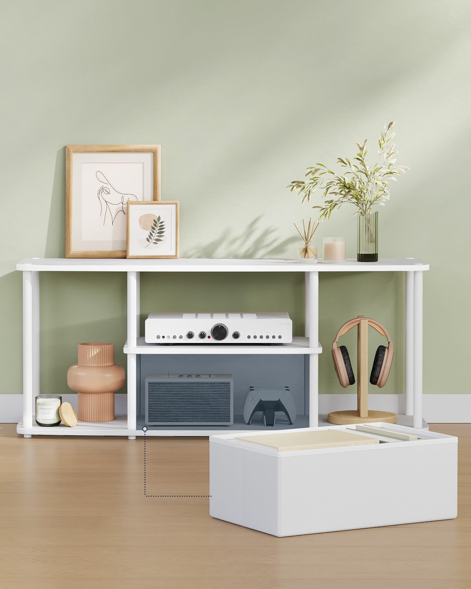SONGMICS HOME Superschnelle werkzeuglose Montage, TV-Schrank für Fernseher bis zu 50 Zoll, Fernsehtisch, Lowboard, Wohnzimmer, 110 x 35 x 46 cm, Regal, schneeweiß-mattweiß LTV500W01
