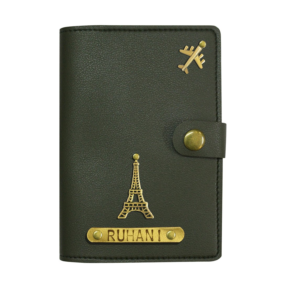 Unisex Leather Personalised Passport Cover with Loop (Militry Green)-image-8