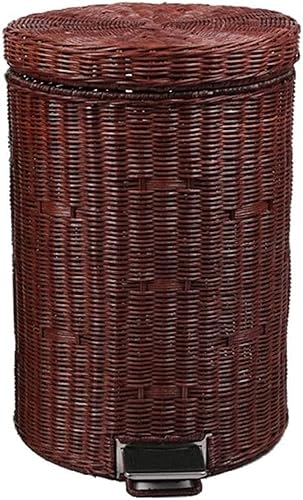 Nordic Creative - Cubo de basura de ratán natural con tapa de pedal silencioso con tapa, papelera de estilo campestre de moda, 5 litros, color marrón