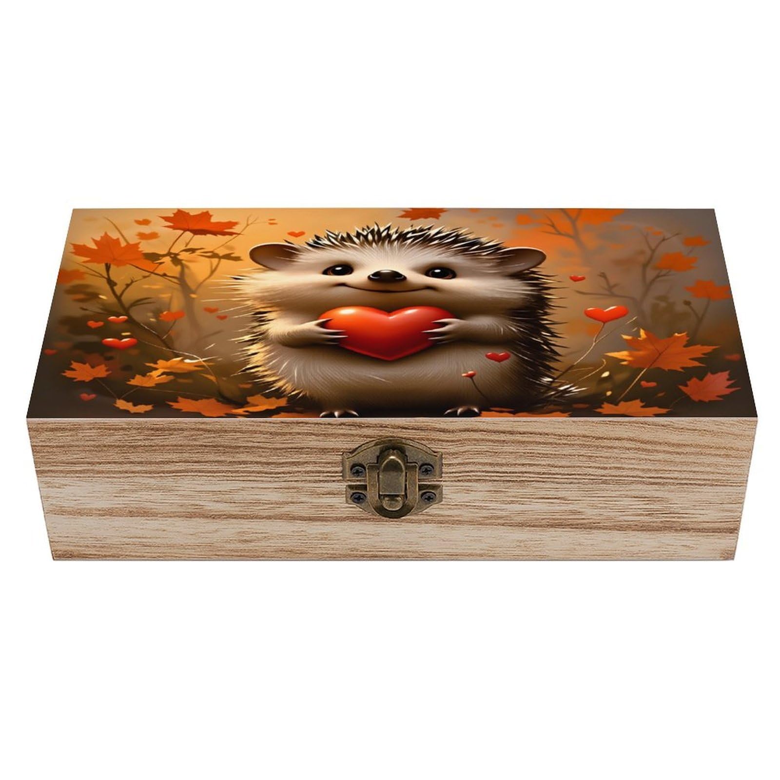 asbwuo Hedgehog Heart Autumn Vintage Wooden Keepsake Box